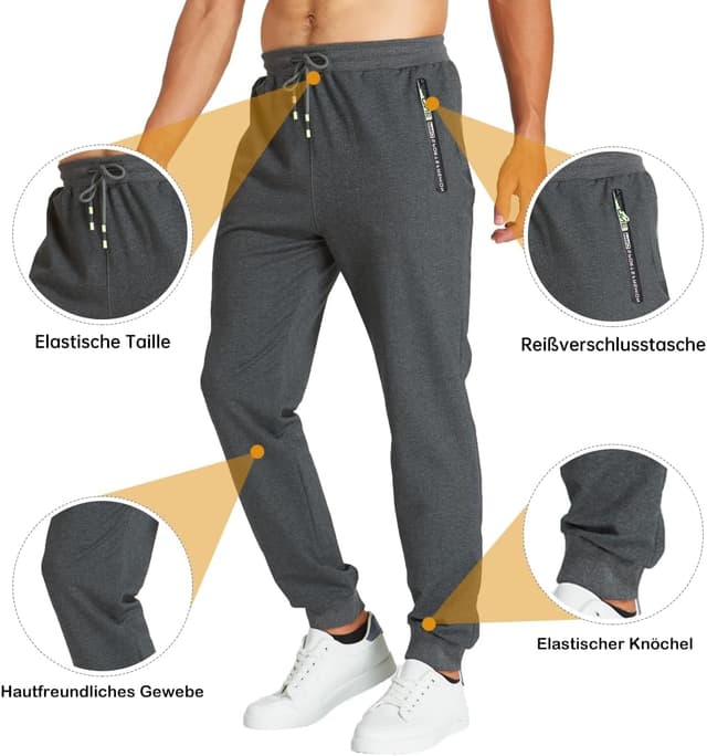 Detalle 2 de ZOXOZ pantaloni sportivi uomo in cotone con elastico in vita e tasche con zip