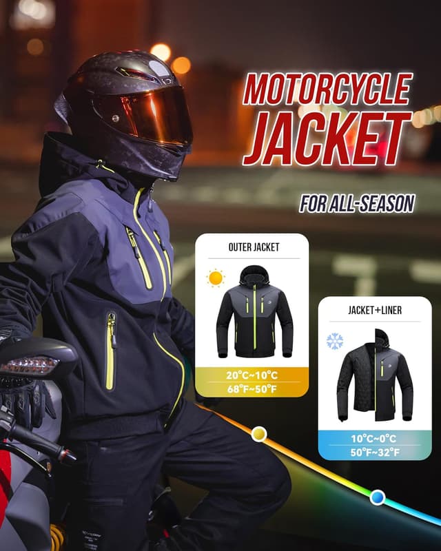 Thumbnail 6 de BORLENI Herren Winter Motorradjacke mit herausnehmbaren CE-Protektoren (wasserabweisend, winddicht) inkl. Innenfutter, XXXL