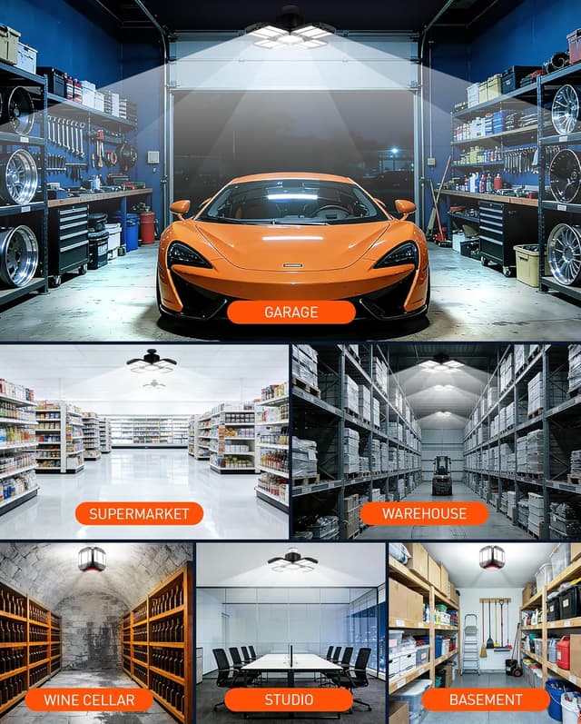 Thumbnail 6 de 200W LED Garage Light 1 Pack (20000LM, 6500K) with 12 Adjustable Panels for E26/E27 Bays