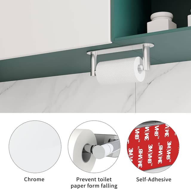 Detalle 2 de WZRUA self-adhesive double-post pivoting toilet roll holder (chrome stainless steel, no drilling)