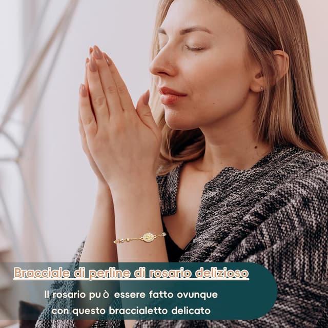 Detalle de Gamtic bracciale rosario Vergine Maria 14K