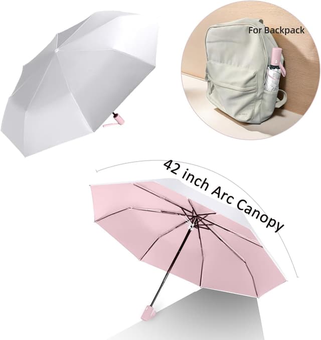 Detalle de BAODINI Small UV Protection Travel Umbrella (UPF 50+), compact windproof rain & sun umbrella, 42 inch canopy