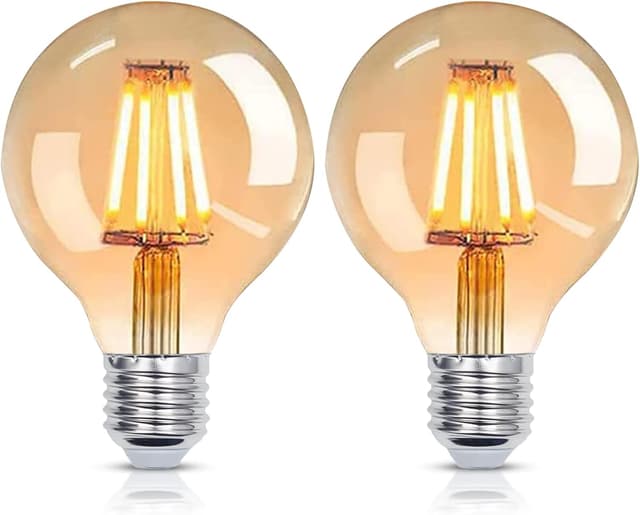 Detalle de YUNRRD Vintage Light Bulb E27 LED Edison (G80) 4W, 2700K Warm White, Amber Glass, 400lm – Pack of 2