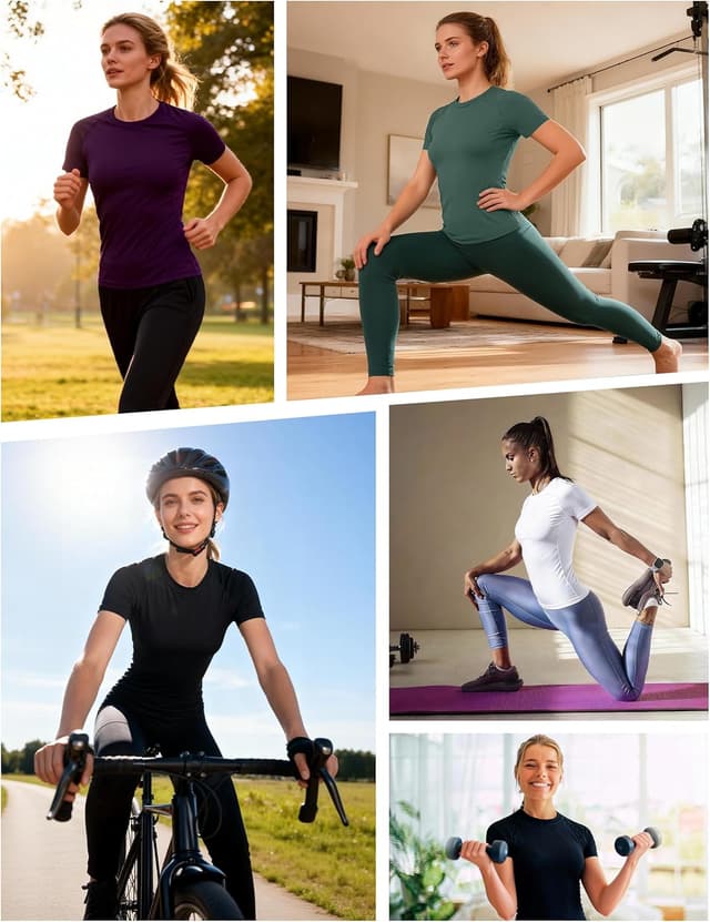 Detalle 2 de WISMBOX Women’s Compression Base Layer Short Sleeve Quick Dry Gym Top