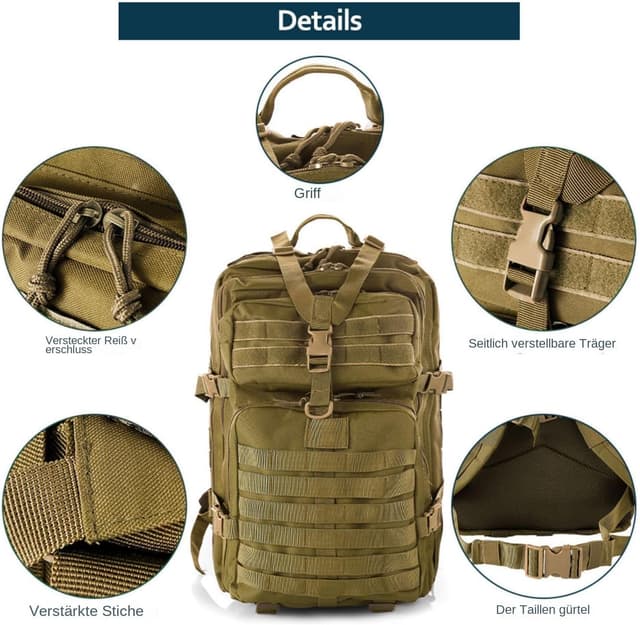 Detalle 2 de GUJOIN 50L wasserdichter Nylon-Jagdrucksack mit taktischem Stil und mehreren Fächern