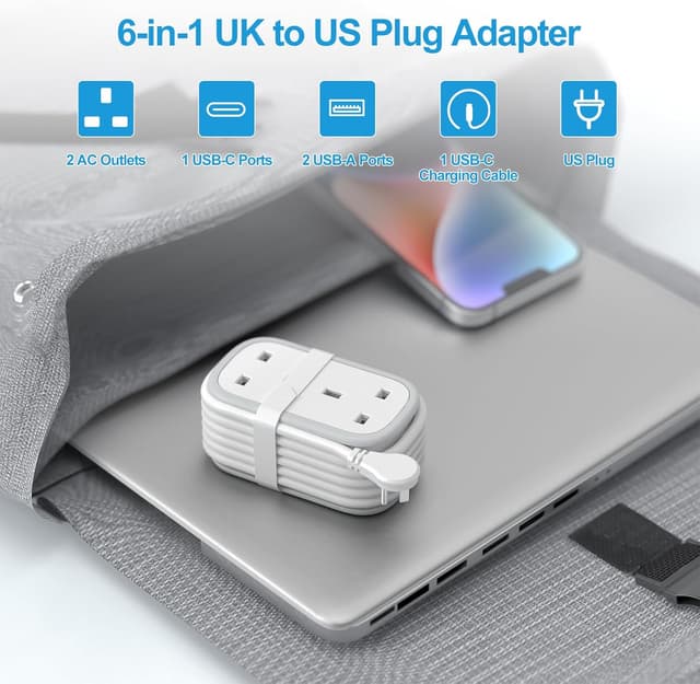 Detalle 2 de BEVA UK to US Plug Adapter 1.5m Cable ๐