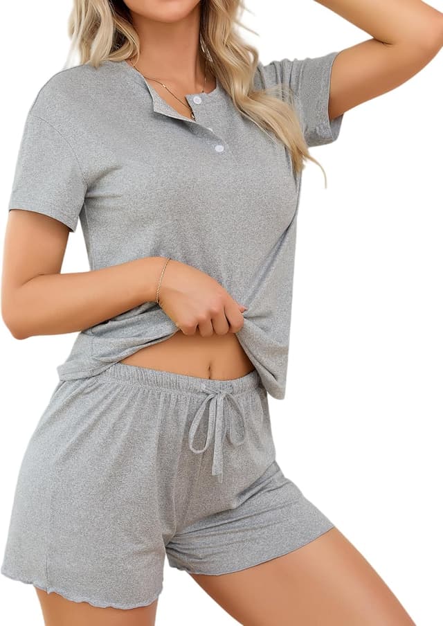 Thumbnail 6 de LUSLOVE Damen Schlafanzüge Pyjama Kurz-Set (V-Ausschnitt & Shorts) für den Sommer