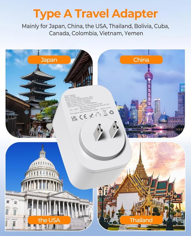 Detalle 2 de THUNIX Deutschland nach Japan Adapter (Reiseadapter) mit 2x Typ-C und 1x USB-A – ohne Spannungswandler