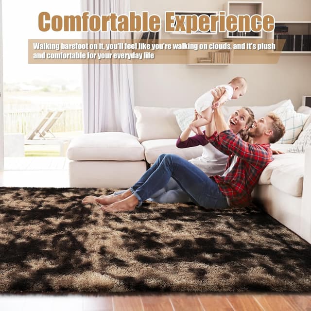 Thumbnail 4 de Tie-Dyed Coffee 8x10 Fluffy Area Rug for Living Room