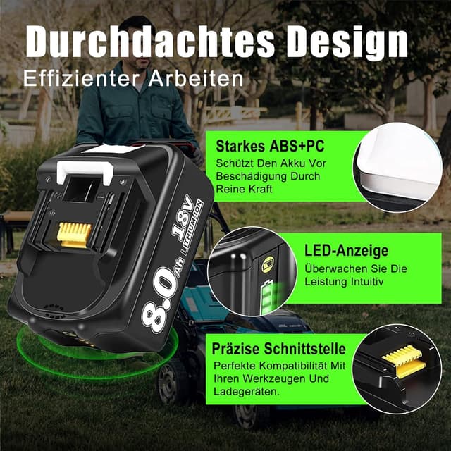 Detalle 2 de 8.0Ah Lithium-Ionen Ersatzakku für Makita 2er Set