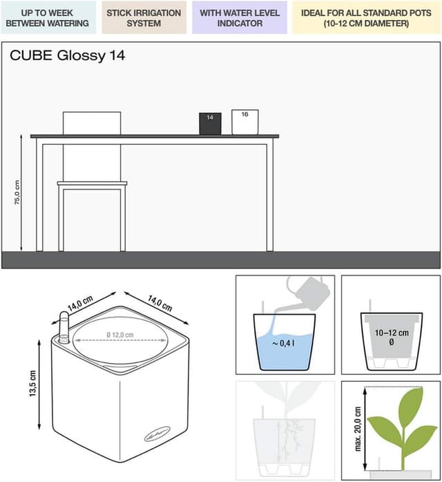 Thumbnail 1 de LECHUZA Cube Glossy 14 anthrazit highgloss 13511