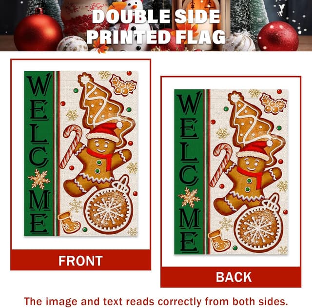 Thumbnail 5 de FUYUCHEN Welcome Gingerbread Man Garden Flag 12 x 18 in 🎍