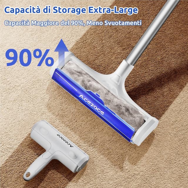 Detalle de ACE2ACE A3 PRO Spazzola rimuovi peli animali per tappeti con manico lungo 1,5 m, blu