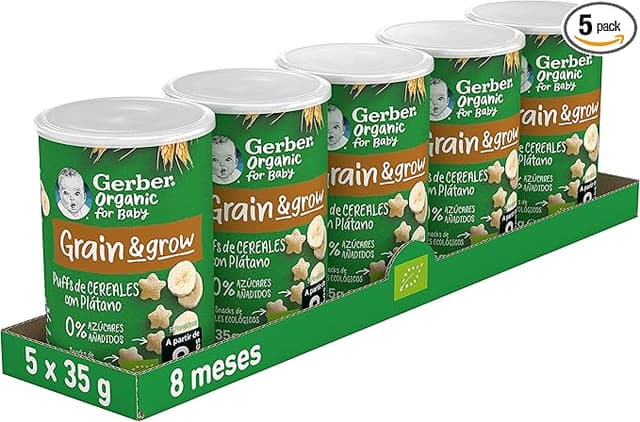 Detalle de GERBER Organic Puffs Plátano 🍌 Snack para bebés, 5x35g