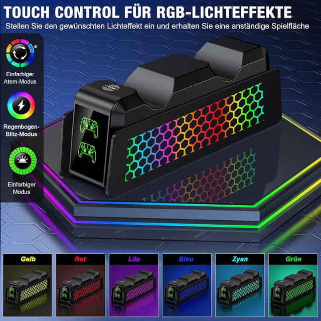 Detalle 2 de PS5 Controller Ladestation mit Cooler RGB-Lichteffekt für PlayStation 5 DualSense (2 Controller, Schnellladung)