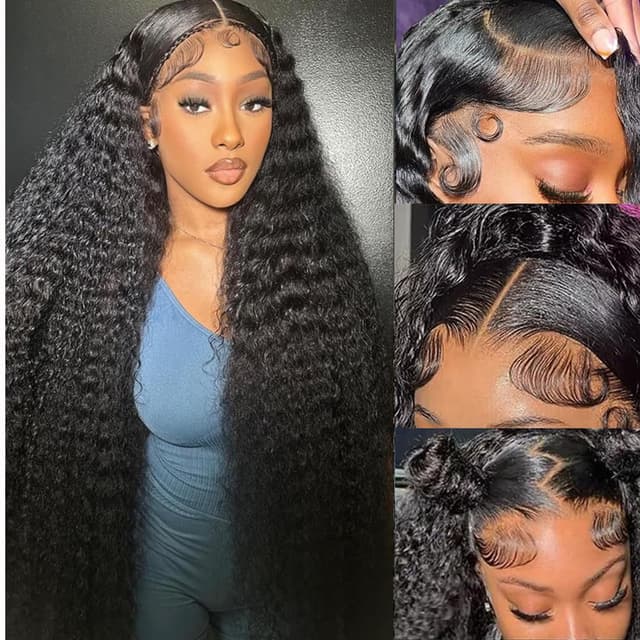 Detalle de TONHONK 24 Inch Deep Wave Lace Front Wig (13x6 HD Lace, 200% Density) – Glueless Curly Human Hair Look