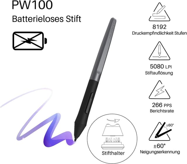 Detalle de HUION HS610 Grafiktablett (10 x 6,25 Zoll) mit 8.192 Stiftdruck und Neigungsfunktion