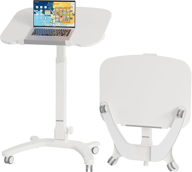 Imagen de BONTEC Escritorio Plegable con Ruedas 🖥️, Altura Ajustable, Blanco en OfertitasTOP