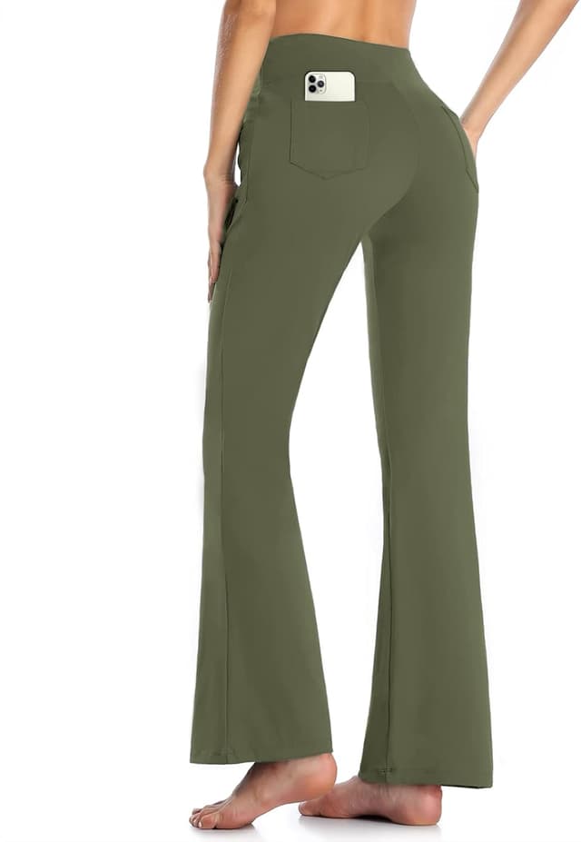 Detalle de MOVE BEYOND Pantalon et pantacourt de yoga bootcut pour femmes, 4 poches et contrôle du ventre