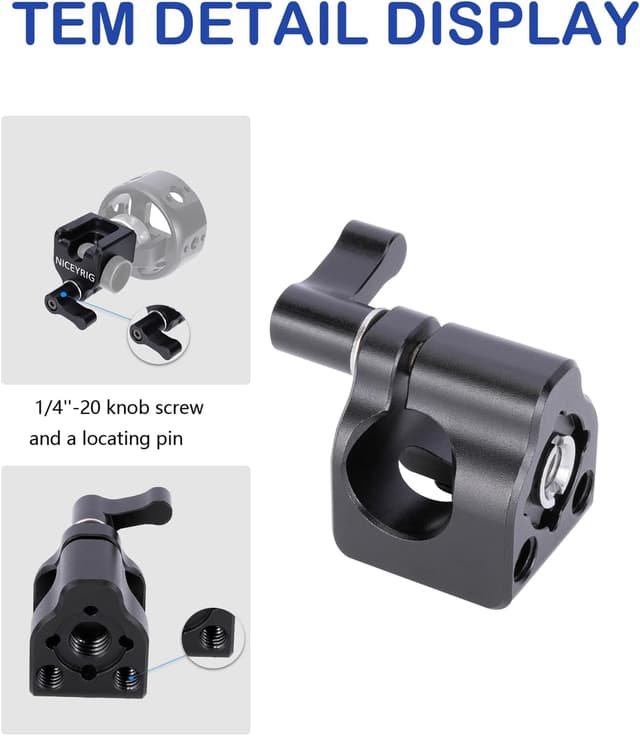 Detalle de NICEYRIG 15mm Single Rod Clamp 552 with 3/8''-16 locating hole (for ARRI), cold shoe side mount for EVF/mic setups