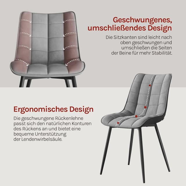 Detalle de WOLTU Esszimmerstühle im 2er-Set mit Samtbezug, Metallbeinen und Rückenlehne (hellgrau)