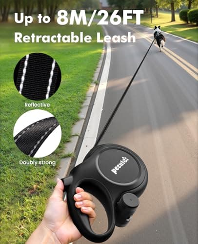 Detalle de Pecute correa extensible para perro de 8 metros (15-50 kg), con cuerda antimordida de 46 cm y sistema 360° anti-enredos