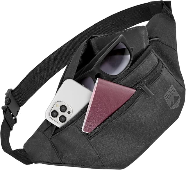 Detalle de RUVO® Bauchtasche für Herren und Damen – wasserabweisende Hüfttasche mit 4 Reißverschluss-Fächern