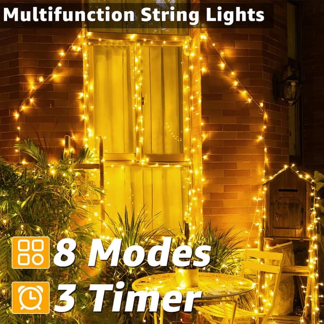 Detalle de Ollny Christmas Tree Lights 20m 200 LED outdoor fairy lights (mains powered) with remote and timer