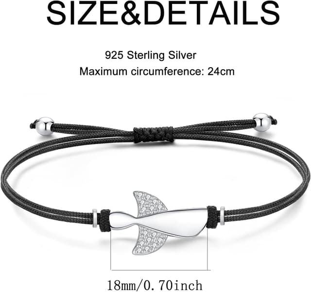 Detalle de Bracelet Ange Gardien Jrêveinfini en argent 925 avec pendentif, cordon noir réglable (pour femme et enfant)