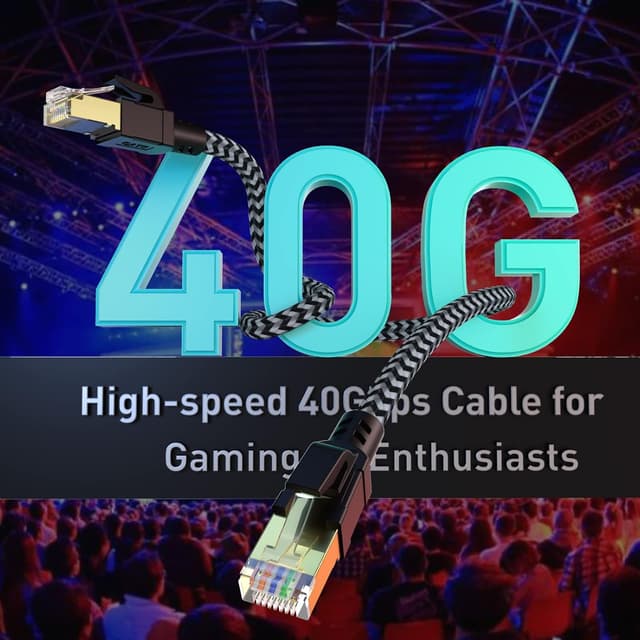 Detalle de CABNEER Cat 8 Ethernet-Kabel (5 m) – 40 Gbps, 2000 MHz, RJ45 geflochtenes LAN-Patchkabel