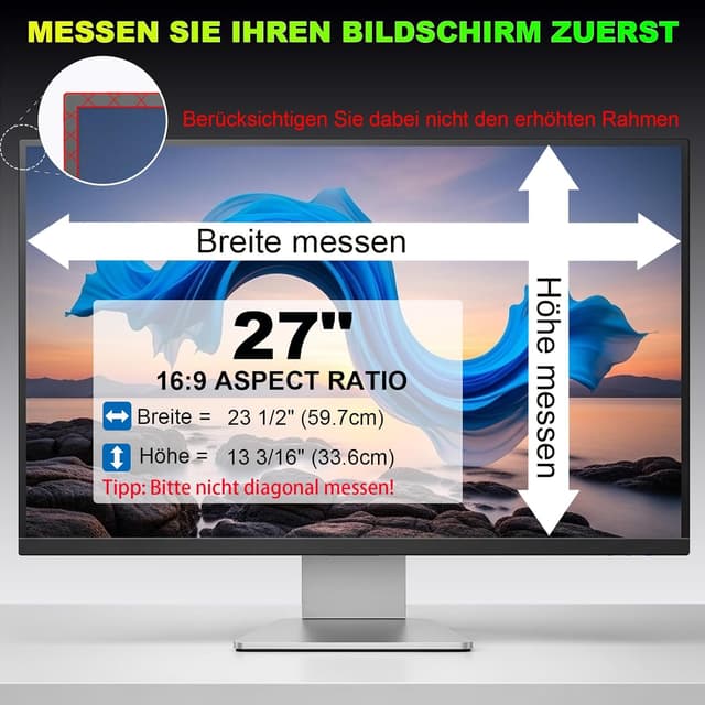 Detalle 2 de ruord Sichtschutzfolie für 27 Zoll 16:9 (59,7 x 33,6 cm) – Blaulichtfilter & Blendschutz für flache und gekrümmte Monitore