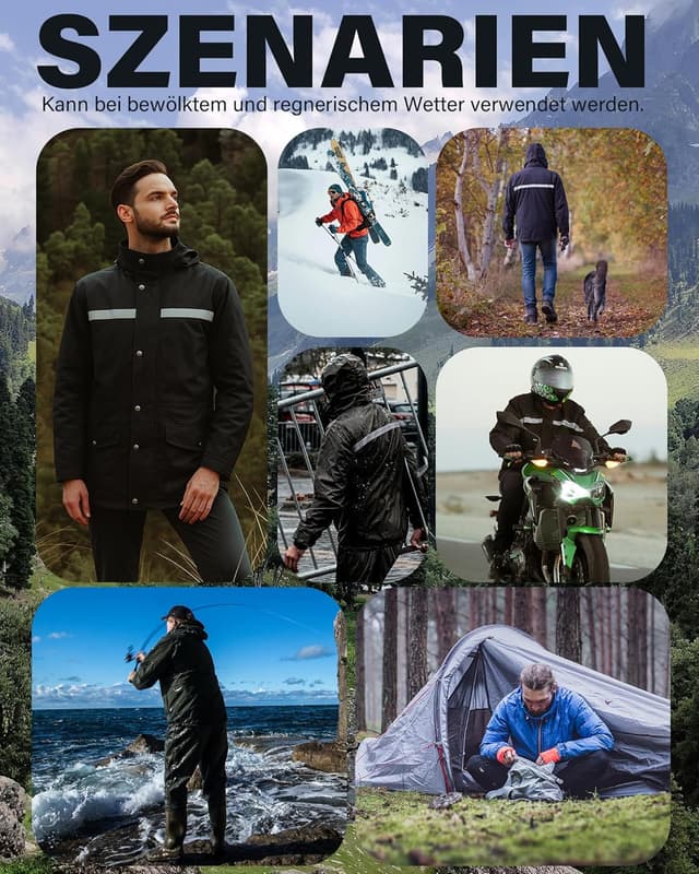 Detalle de Coutyuyi Herren & Damen Regenanzug mit reflektierenden Elementen – wasserdicht, winddicht und mit transparenter Regenhaube