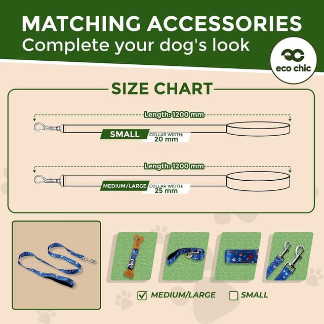 Detalle de Eco Chic Recycled Double-Sided Reflective Dog Lead (Floral Navy, Medium/Large)