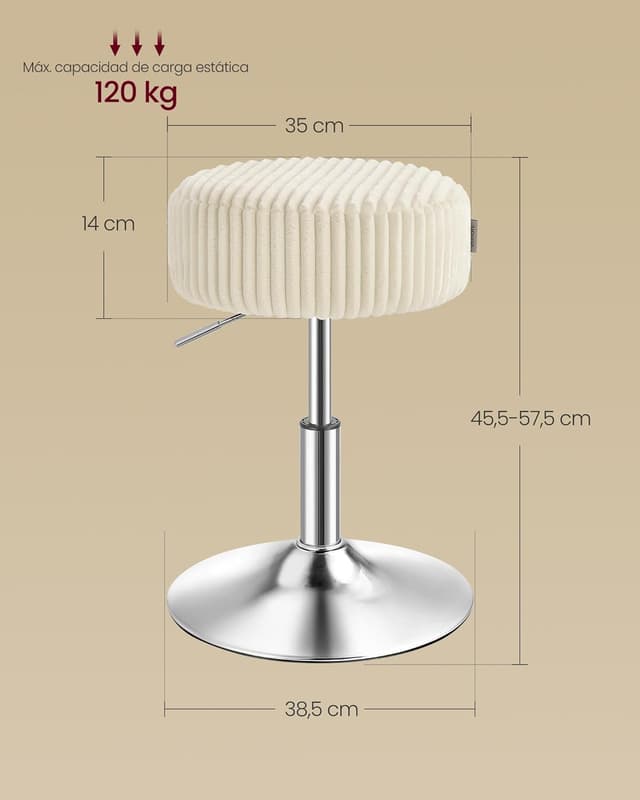 Detalle de VASAGLE LJB128WD01 sgabello da trucco 360°