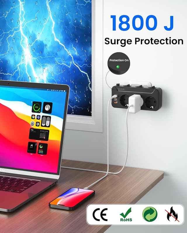 Detalle de Presa Schuko multipla con USB 20 W