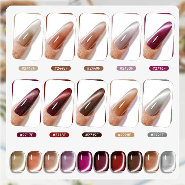 Detalle de JODSONE Smalti semipermanenti magnetici effetto cat eye (10 colori) con base, top coat e magnete