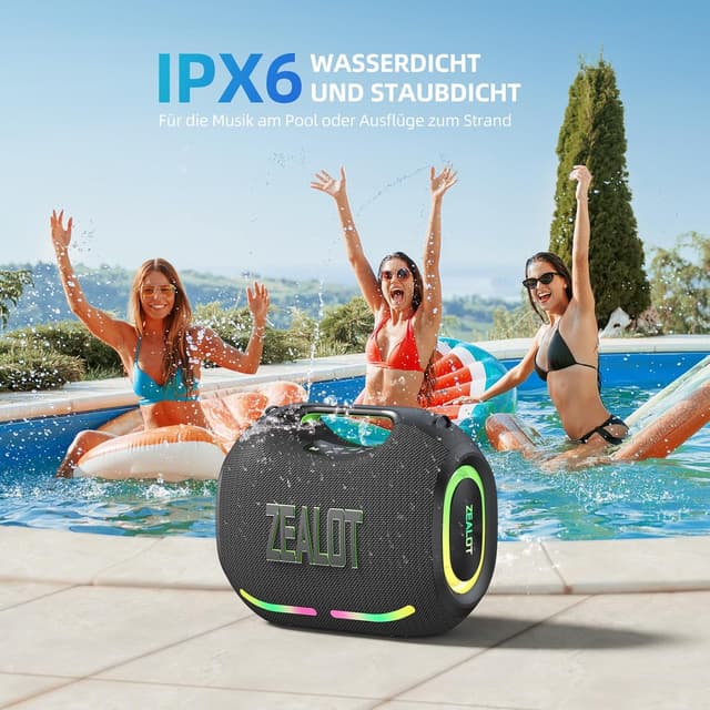 Thumbnail 2 de Zealot Tragbarer Bluetooth-Lautsprecher 120W mit Dual-Kopplung, AUX, USB und TF-Karte (IPX6)
