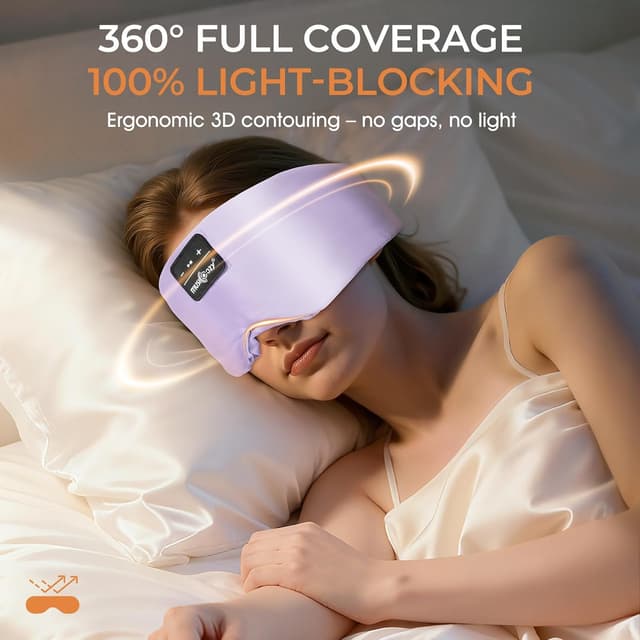 Detalle de MUSICOZY Silk Sleep Mask Headphones – 100% Mulberry Silk blackout 3D sleep mask with Bluetooth (up to 14H)