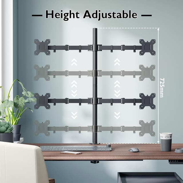 Detalle de BONTEC Monitor Halterung für 4 Monitore (13–27 Zoll), höhenverstellbar, neigbar 180° schwenkbar 360° drehbar, VESA 75/100 mm