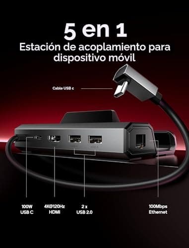 Detalle de JSAUX Docking Station 5 en 1 con HDMI 4K@120Hz, Ethernet 100Mbps y carga PD 100W (HB0602) para Steam Deck/OLED y más