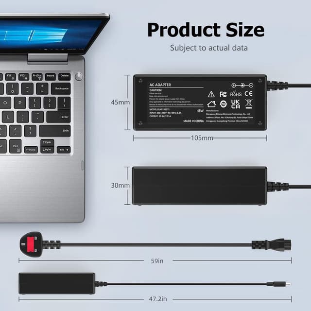 Thumbnail 6 de 45W Laptop Charger for Dell (19.5V 2.31A) with 4.5*3.0mm DC tip – Compatible with Inspiron, Vostro & Latitude