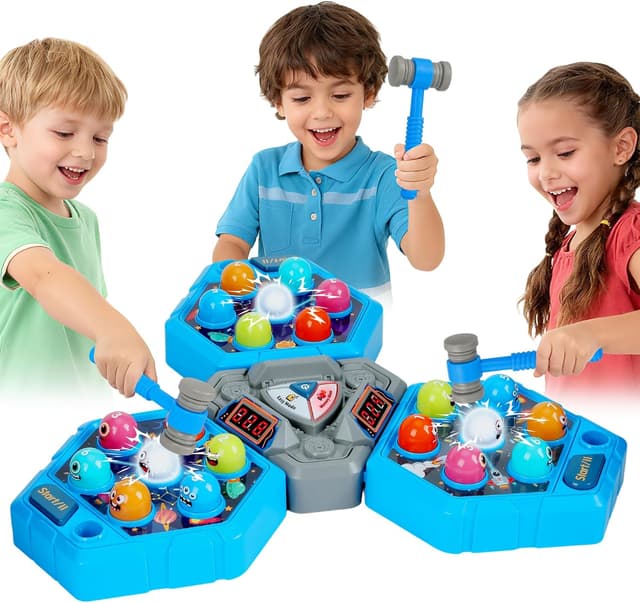 Detalle de Guffawz 3-Player Whack Game Toy Mole with Lights & Sounds (3 modes, 7 speeds, LED scoreboard)