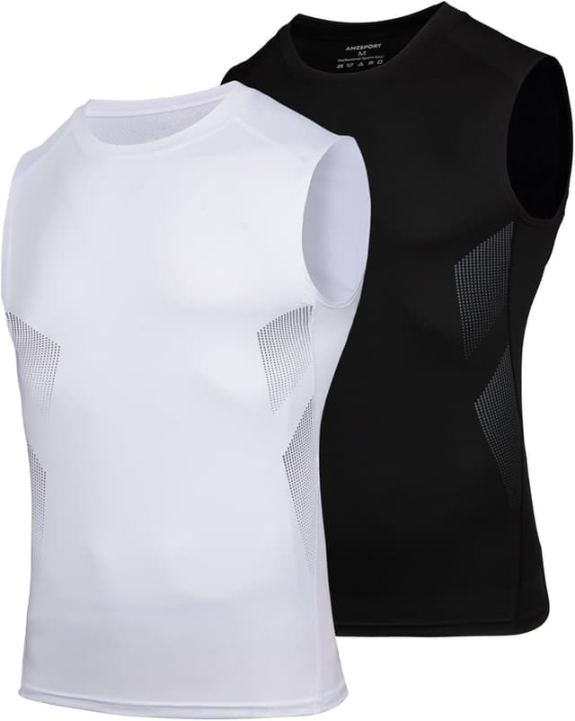 Detalle de AMZSPORT canotta compression da uomo con supporto muscolare e rete traspirante