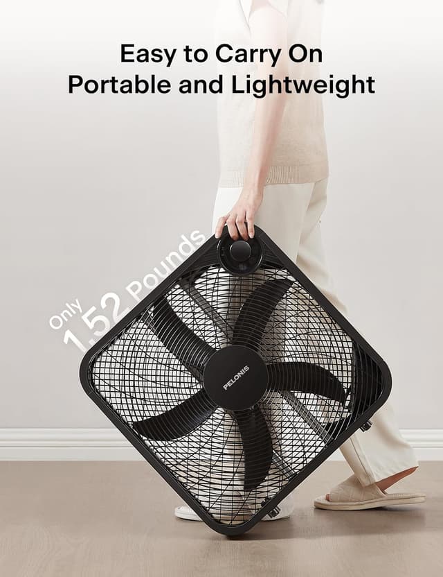 Detalle 2 de PELONIS 20 Inch Box Fan (3 Speeds) — Window Fan, Floor or Tabletop Cooling with Up to 2,295 CFM