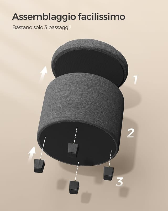 Thumbnail 6 de SONGMICS LOM011G01V1 pouf contenitore rotondo grigio scuro 45 x 45 x 44,5 cm