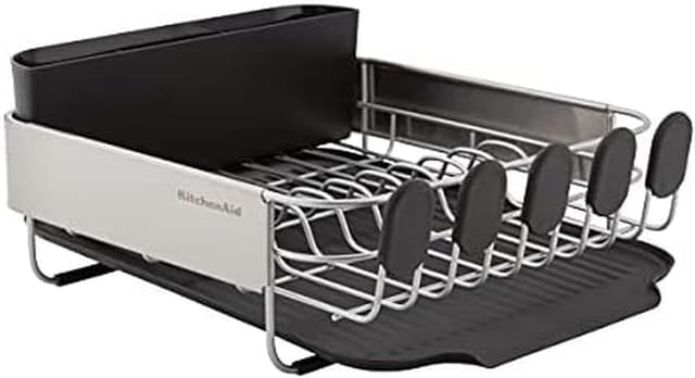 Thumbnail 6 de KitchenAid Compact Space Saving Rust Resistant Dish Rack (Angled Self-Draining Drainboard) with Removable Flatware Caddy, Gray