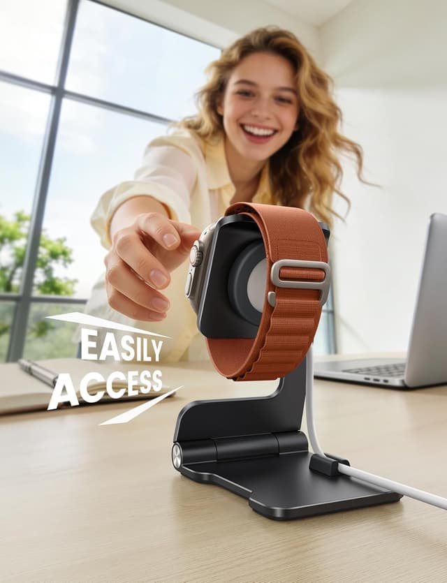 Detalle de Lamicall Foldable Charger Stand for Apple Watch (Ultra-thin desk & travel holder, black) — Not a charger