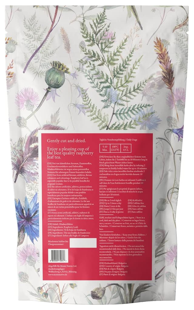 Detalle de Monte Nativo Himbeerblättertee 300 g – 100% natürlich für die Geburtsvorbereitung