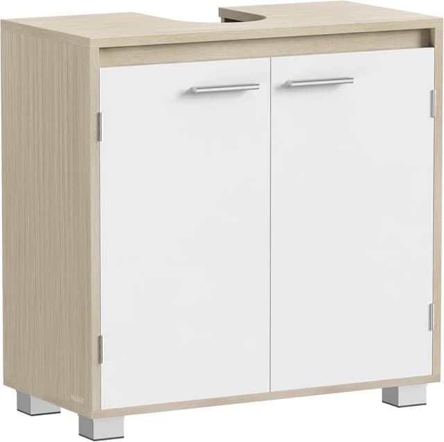 Detalle de VASAGLE BBK506L01 Mobile sottolavabo con 2 ante e ripiano regolabile, beige naturale e bianco nuvola
