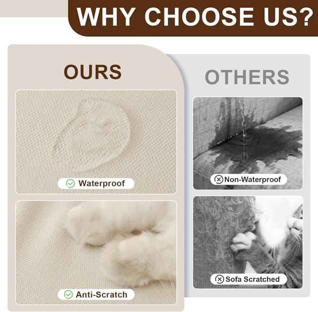 Detalle de Housse de canapé imperméable Royhom pour canapé d’angle 2 places, beige, 260x180 cm